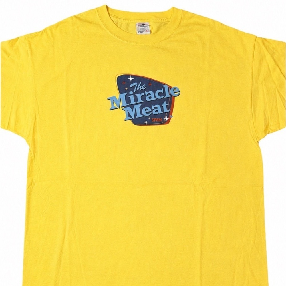 Vintage Anvil SPAM The Miracle Meat T Shirt XL Yellow Retro Promo Food Graphic